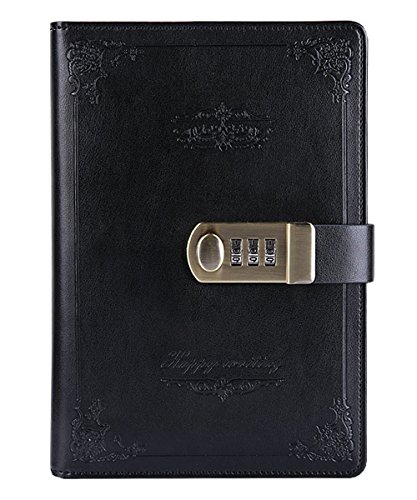Ai-life Retro Vintage PU Leder Zahlenschloss Tagebuch Schreiben Notebook Planer, A5 Size(215x150mm) Passwort Tagebuch Notizblock, Secret Tagebuch Notizbuch mit Schloss Passwort Kodiert Stifthalter