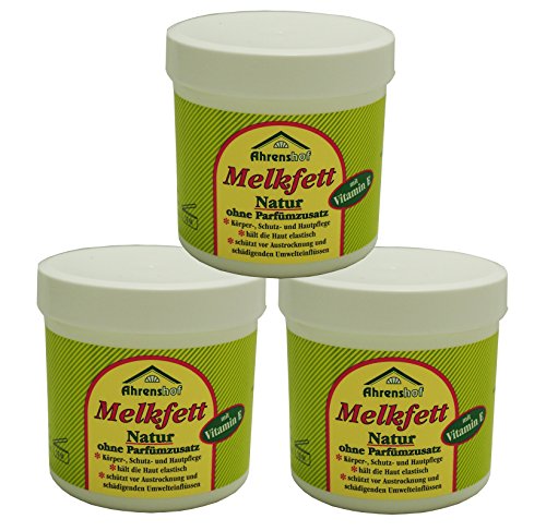 3 x 250ml Ahrenshof Melkfett Natur, Hautpflege, ohne Parfümzusatz, Hautschutz