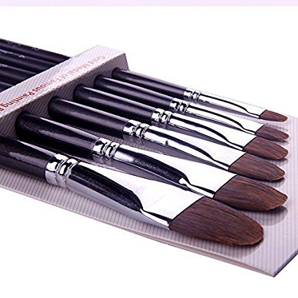 6 Stück Rotmarderpinsel Künstlerpinsel Pinsel-Set , Profi- Pinsel für Acryl, Aquarell und Ölfarben Filbert Brush Set For Acrylic Oil Gouache and Watercolor Paints (Long Wooden Handle,6Pcs)