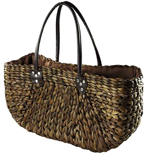 SIDCO Maisstroh Tasche Korbtasche Strohtasche Umhängekorb Einkaufskorb Korb Mokka