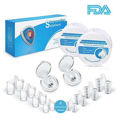 Schnarchstopper Nasenklammer & Nasepreizer, Verbessertes Konzept Premium Anti Schnarch Mittel Nasendilatatoren mit antibakterieller und praktischer Aufbewahrungsbox (8+2 Stück)