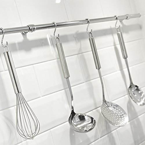 GedoTec Exclusives Design Küchenreling Relingsystem aus Stahl | Edelstahl Finish | Reling-Set Länge 600 mm | Edelstahl-Reling mit 5 S-Haken inkl. Befestigungsmaterial | Markenqualität für Ihren Wohnbereich