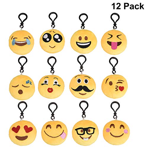 Emoji Schlüsselanhänger Plüsch [12 Pack, 6 cm] Mitgebsel | Kindergeburstagen | Gastgeschenke für Kinder Tasche Rucksack Ranzen Anhänger
