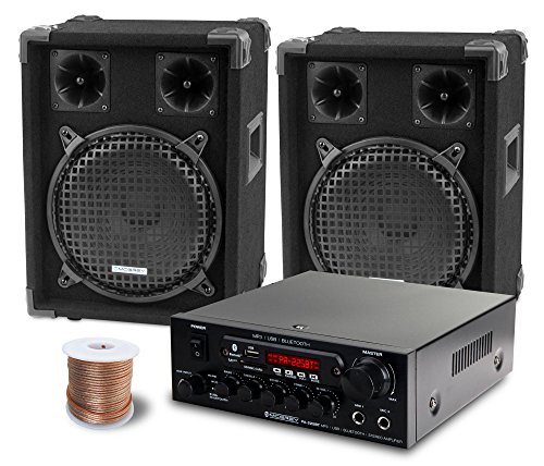 McGrey PA Komplettset DJ Anlage PowerDJ-1200 (System mit Partyboxen, Lautsprecher, 2 x 400 Watt, Bluetooth-Endstufe, Verstärker, Lautsprecherkabel)
