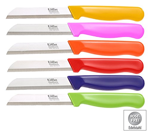 Löffler Schneidewaren Co. Gemüsemesser: 6 Edelstahl-Gemüse-/Obstmesser aus Solingen, 8,5-cm-Klinge Sägeschliff (Obst-Messer)