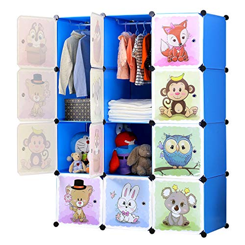 BRIAN & DANY Erweiterbares Kinderregal Kinder Kleiderschrank Stufenregal Bücherregal mit Türen & 2 Aufhängern, tiefere Fächer als normal (45 cm vs. 35 cm) für mehr Platz, 110 x 47 x 147 cm Rosa