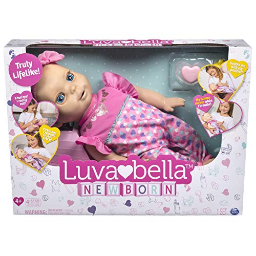 Luvabella 6047317 - Newborn, interaktive Baby Puppe (43 cm) mit blonden Haaren, realistischer Mimik und Bewegungen, Zubehör