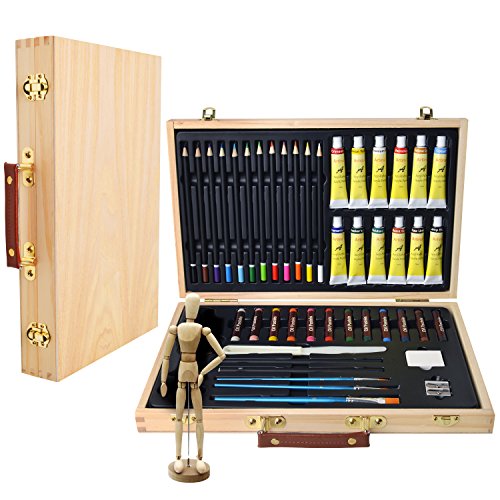 45tlg. Artina Malset Leonardo Malkoffer Set: Acrylfarben, Pinsel, Gliederpuppe uvm. ideal für Einsteiger & Hobbymaler