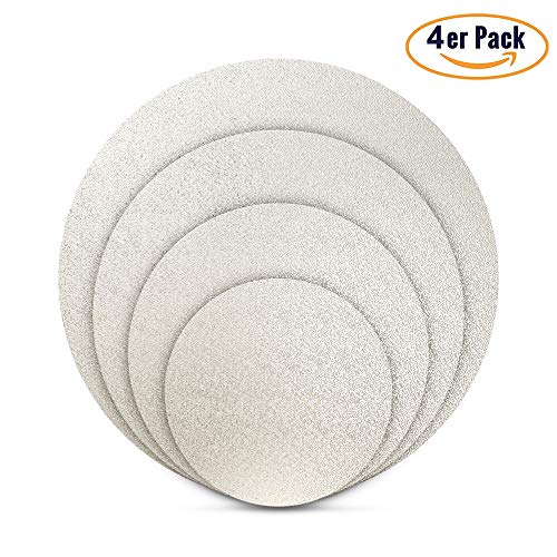 BACKHERZ Cake Board Rund 4er Set - Ø 15 + 20 + 25 + 30cm - Kuchenplatte Tortenunterlage Tortenplatte - 3mm Dick - Lebensmittelecht | Für Transport und Deko (Silber)