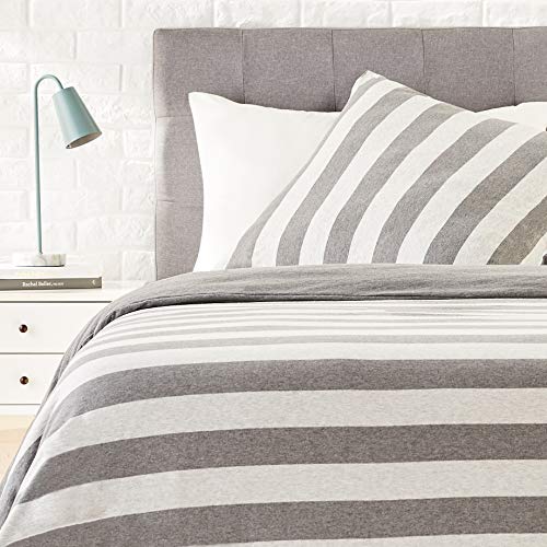 AmazonBasics - Bettwäsche-Set, Jersey, breite Streifen, 155 x 220 cm / 80 x 80 cm, Grau