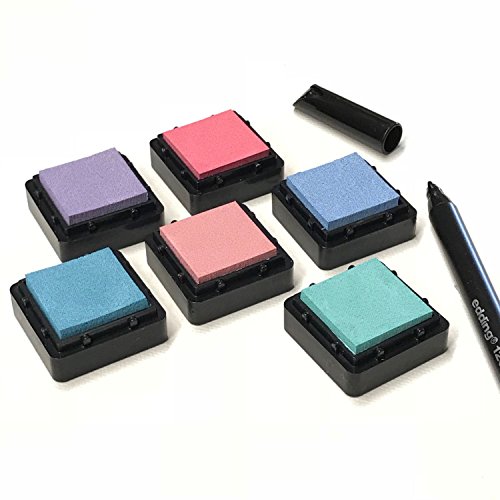 Stempelkissen (6er Set) PASTELL mit Stift für Fingerabdrücke, zum Basteln und zum kreativen Gestalten