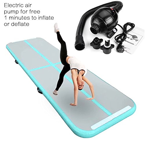 Aufblasbar Gymnastik Tumbling Matte Air Track Weichbodenmatte mit 800W Europlug Elektrisch Luftpumpe für Zuhause, Cheerleading, Strand, Park und Wasser-inklusive Steuer (118'x39',Green)