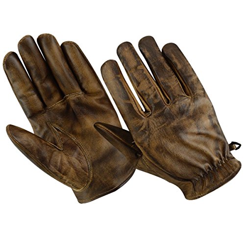 BOSmoto Motorradhandschuhe Leder Retro Old School Cafe Racer Chopper Schwarz M, Holz braun