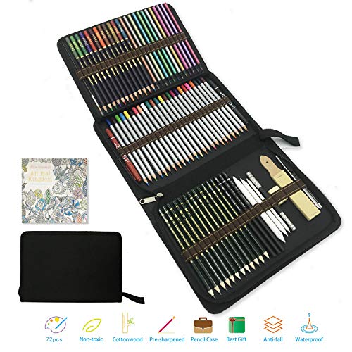 Buntstifte professionell set,farbstifte,zeichenstifte Malset Skizzierstifte Set Bleistifte für Skizzieren und Zeichnen Profi Art Set und Kit Bag 75 Stück,Set für Malbücher für Erwachsene oder Kinder