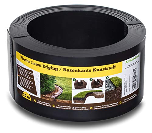 Flexible Rasenkante Kunststoff (10 m, schwarz) - Gut zu Verarbeiten, Sehr Stabil, Min. 30 Jahre Lebensdauer - Rasenbegrenzung und Beetbegrenzung unsichtbar - Beeteinfassung aus recyceltem Plastik
