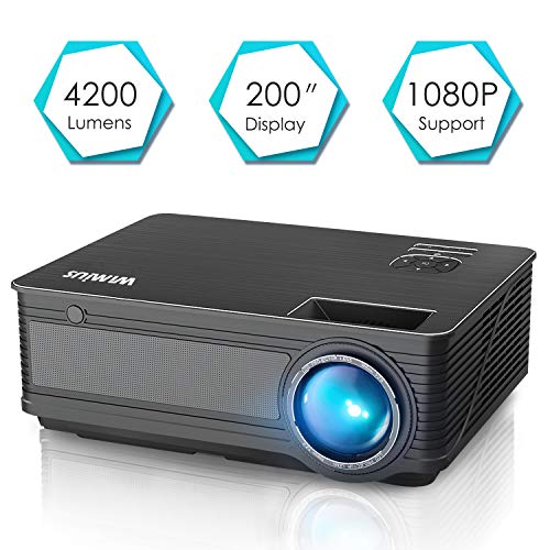 Beamer, WiMiUS 4200 Lumen Videoprojektor, Full HD 1080P unterstützt Heimkino Projektor, Kontrast 4000:1, HDMI VGA AV TF USB Kompatibel mit Amazon Fire TV Stick / Laptop / Mobil usw.