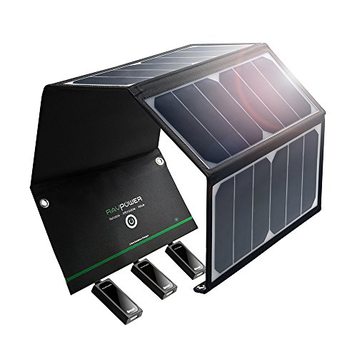 RAVPower 24W Solarladegerät mit 3 USB iSmart-Port (SUNPOWER Solarzellen, 21,5-23,5% Umwandlungseffizienz, leicht, faltbar, wasserdicht) für Camping Wanderung Bergsteigerei für iPhone 6S, 6S Plus, 6, iPad Pro, Samsung Galaxy S7, S7 Edge, HTC, Motorola usw.