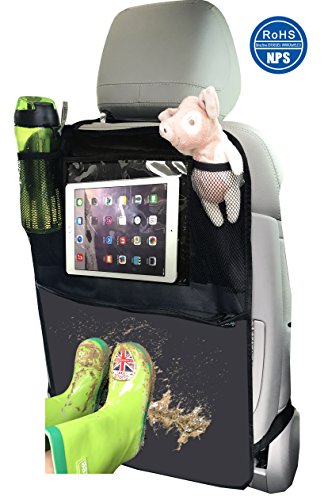 Termichy Auto-Rückenlehnenschutz, Rückenlehnen-Tasche, Trittschutz mit Rücksitz-Organizer， Rücksitzschoner, Kick-Matten-Schutz für den Autositz mit durchsichtigem extra großen iPad-Tablet-Halter, Tablet-Fach, welcher vollen Schutz durch sein wasserdichtes Material bietet (1 Stück)
