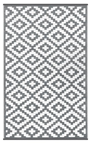 Green Decore Wendbarer Öko-Teppich aus recyceltem Kunststoff (Plastik) für Innen und Außen / Federleicht - 90 x 150 cm Grau / weiß