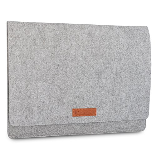 KANVASA Filz Sleeve 14 Zoll Laptop & 15 Zoll MacBook Pro - Premium Laptoptasche Hülle Laptophülle Filztasche grau mit braunem Leder - Tasche für Notebook Ultrabook von Samsung ASUS Acer Lenovo HP uvm.