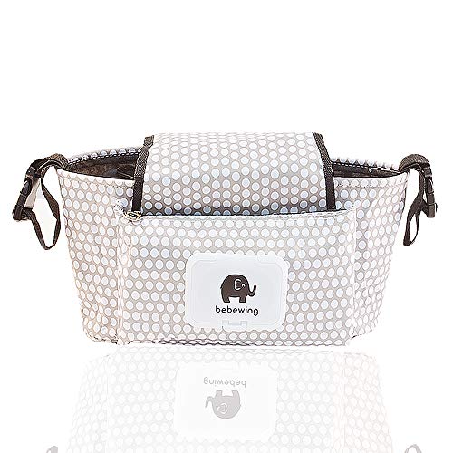 Kinderwagen Organizer, Universale Kinderwagentasche/Kinderwagen-Zubehör und Buggy Organizer Tasche, Weiße Punkte
