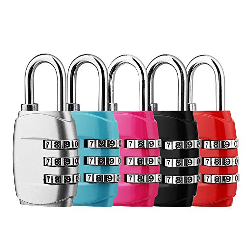 Gepäckschlösser, DazSpirit 3-Stellige Zahlenschloss Kombinationsschloss Kofferschloss für Reisen Reisekoffer Rucksäcke Lockers Case Gym Backpack 5 Pack - Schwarz, Blau, Pink, Rot und Silber