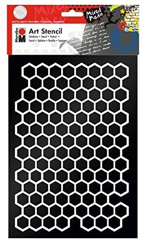 Marabu 0285000000003 - Art Stencil, Motivschablone für effektvolles Schablonieren auf Papier, Keilrahmen, Holz und Textilien, PVC - frei, lasergeschnitten, wiederverwendbar, DIN A4, Honeycomb