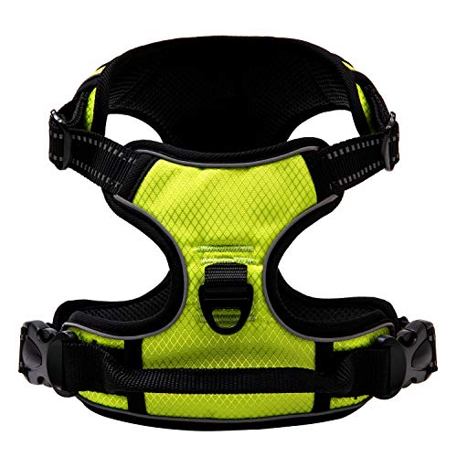 Qklovly Hundegeschirr No Pull Reflektierende Geschirr für Kleine Mittelgroße Große Hunde Verstellbares Sicherheitsgeschirr Wasserfest Gasdurchlässig Gelbgrün M