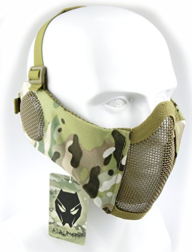 Worldshopping4u Taktische halbe Gesichtsmaske, für Airsoft, Schutz für untere Gesichtshälfte, Geflecht, Nylon, mit Ohrschutz, MC