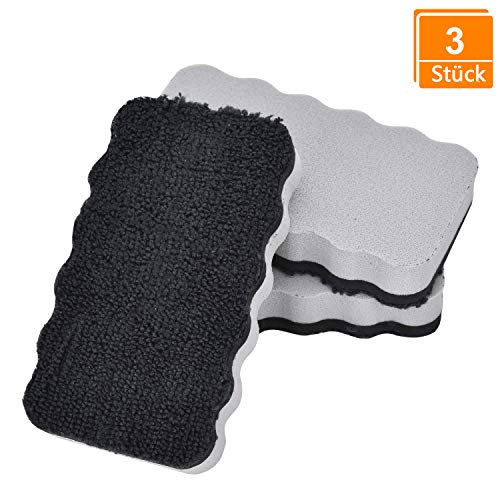 3er Set Whiteboard Schwamm, Magnetische und Handwaschbare Whiteboardlöscher, Mikrofaser Whiteboard Radierer für Flipchart, Memoboard, Magnettafel, Schreibtafel (3 Grey)