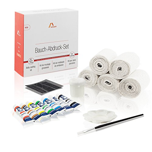 Amazy Babybauch Gipsabdruck Set (20-tlg.) – Umfangreiches Set zur Anfertigung eines 3D Babybauchabdrucks – mit Gipsbinden, Farben, Pinsel, Aufhängung u.v.m.
