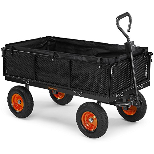 VonHaus 600 kg Gitterwagen / Gartenwagen / Handwagen mit Innenverkleidung – robuster vierrädriger DIY Gerätewagen