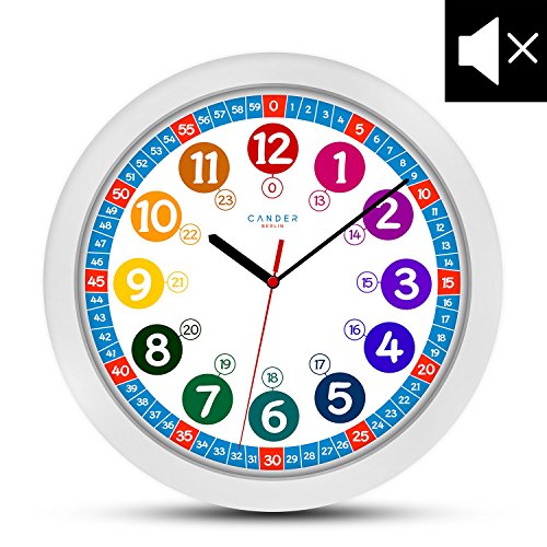 Cander Berlin MNU 1030 Kinderwanduhr (Ø) 30,5 cm Kinder Wanduhr mit lautlosem Uhrenwerk und farbenfrohem Design - Ablesen der Uhrzeit lernen