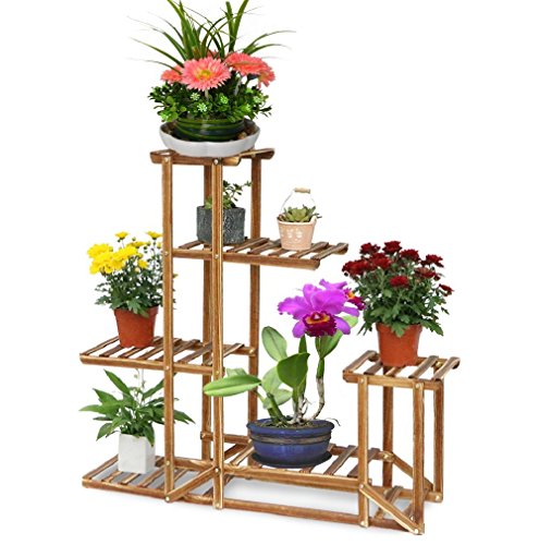 MalayasBlumenregal Blumen Rack aus Massivholz mit mehr Pflanzentreppe für Innen-Balkon Wohzimmer Outdoor Garten Dekor Blumenständer 96x95x25cm Braun