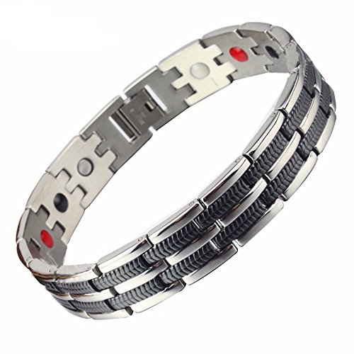 SSC Magnet Armband Edelstahl | silber poliert / schwarz | Magnetarmband (2000+ Gauss) | antiallergener Schmuck (316L Chirurgenstahl) | Ideal als Geschenk (SSC-225)