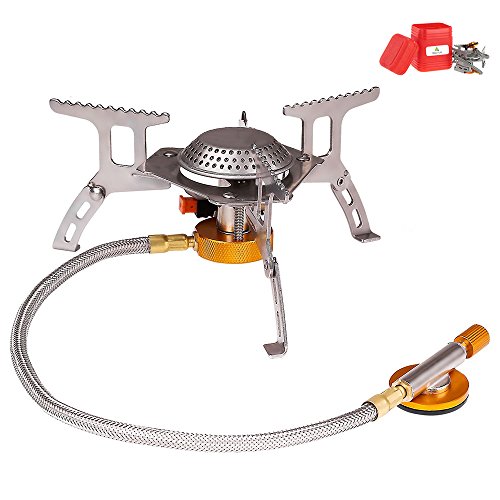 Campingkocher Hikenture Mini GasKocher mit Windschutz mit Piezozündung Kompakter Faltbarer Gas Kocher Benzinkocher 3500W Gasbrenner Klein und Leicht Ideal für Trekking Wandern Outdoor Picknick Camping