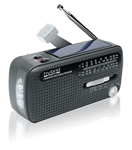 Muse MH-07DS tragbares Kurbel-Radio, Weltempfänger mit Taschenlampe und Solar-Ladefunktion (Dynamo, Handy-Lader, Solar, USB, Mini-USB)