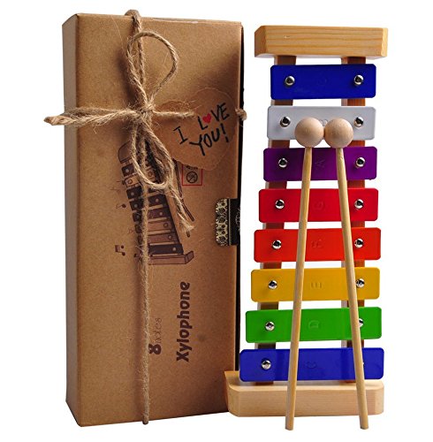 Hölzernes Xylophon für Kinder, Perfekt Glockenspiel Holz Geschenke für Babys – Magische Klänge aus Einem Schlaginstrument mit Bunten Metalltasten und Zwei Kindersicheren Hölzernen Schlägeln