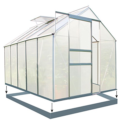 Zelsius - Aluminium Gewächshaus, Garten Treibhaus in verschiedenen Größen, mit Hohlkammerstegplatten, wahlweise mit Stahl-Fundament-Rahmen (190 x 310 cm - 6 mm Platten, mit Fundament)