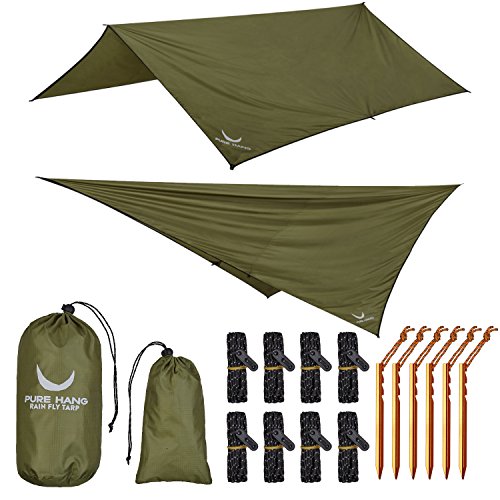 PURE HANG Premium Tarp 3x3 für Hängematte Outdoor Zelt-Plane Sonnensegel Strand 100% Wasserdicht Ultra-Leicht Sonnenschutz UV Schutz Regenschutz Camping Backpacking
