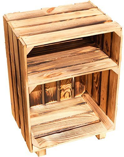 Nachttisch Absetlltisch weiß / natur / geflammt Maße ca 30x40x55cm Regalkiste Flaschenablage Weinregal Apfelkiste / Weinkiste (Geflammt)