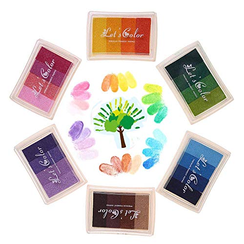 Funxim 24 Farben Stempelkissen Set, Fingerabdruck Stempelkissen Ungiftig Abwaschbar Tinte Stamp Pad für Papier Handwerk Stoff Malerei DIY Geburtstag Geschenk (6 Pack)
