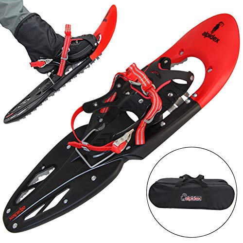 ALPIDEX Schneeschuhe 29 INCH für Schuhgröße 35-45, bis 120 kg, mit Double-Traction Bindung und inklusive Tragetasche - wahlweise mit oder ohne Stöcke erhältlich, Farbe:Red ohne Stöcke