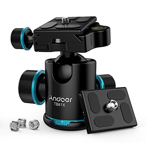 Andoer TB81X Kugelkopf Stativkopf 360 Grad Panorama Kugelkopf für Stativ Einbeinstativ Slider DSLR-Kamera (3pcs Schraube Adapter und 2ST Platte )