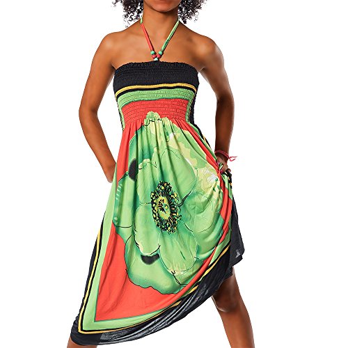 H112 Damen Sommer Aztec Bandeau Bunt Tuch Kleid Tuchkleid Strandkleid Neckholder, Farben:F-027 Weiß;Größen:Einheitsgröße