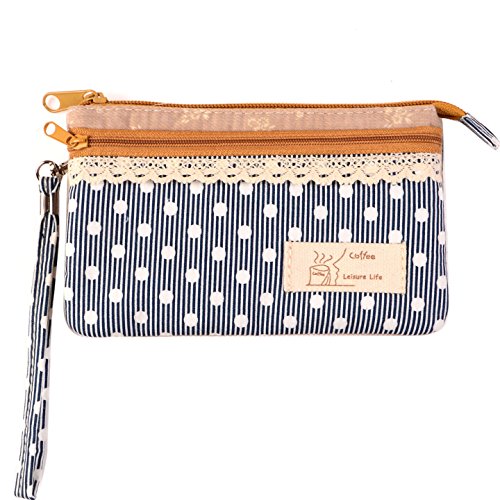KISS GOLD (TM) Mini Handytasche Geldbeutel mit Polka Dots für Damen und Mädchen Blau