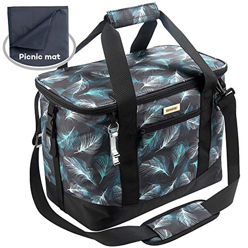 Kaome Kühltasche mit Picknick-Decke, Zusammenklappbare Picknicktasche, Große Lunchtasche, Auslaufsichere Picknick-Tasche mit abnehmbarem Schultergurt für Camping und Picknick mit der Familie