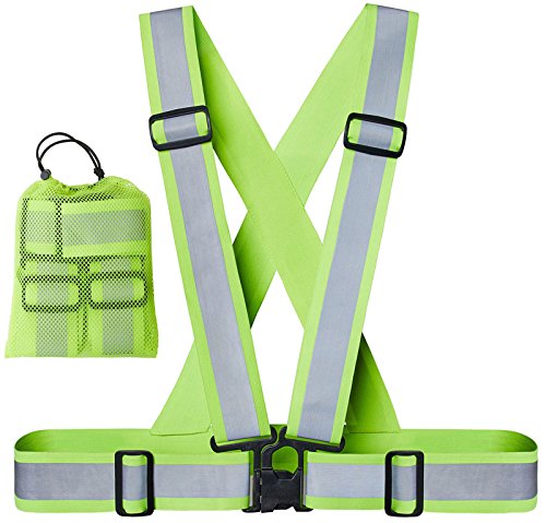 Xcelenze - Premium Warnweste running Reflektorweste laufen Sicherheitsweste sport gelb für Erwachsene, Kinder | elastisch, leicht, einstellbar | Sichtbar für Jogger, Fahrrad, Motorrad, Joggen + Tasche