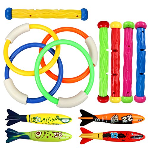 Tacobear Tauchen Spielzeug Unterwasser Schwimmbad Spielzeug Tauchen Pool Spielzeug 4 Stück Tauchringe,4 StückToypedo Bandits,5 Stück Tauchstäbchen, Schwimmen Spielzeug-Set für Kinder (Classic Style)