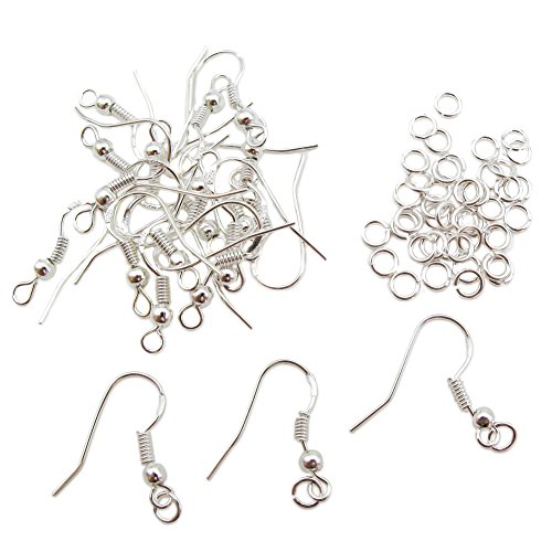 TOAOB 925 Sterling Silber Ohrring Haken Ohrhaken Ohrhänger und 4mm Öffnen Sprung Ringe für Basteln Ohrring Schmuckherstellung Packung mit 100 Stück